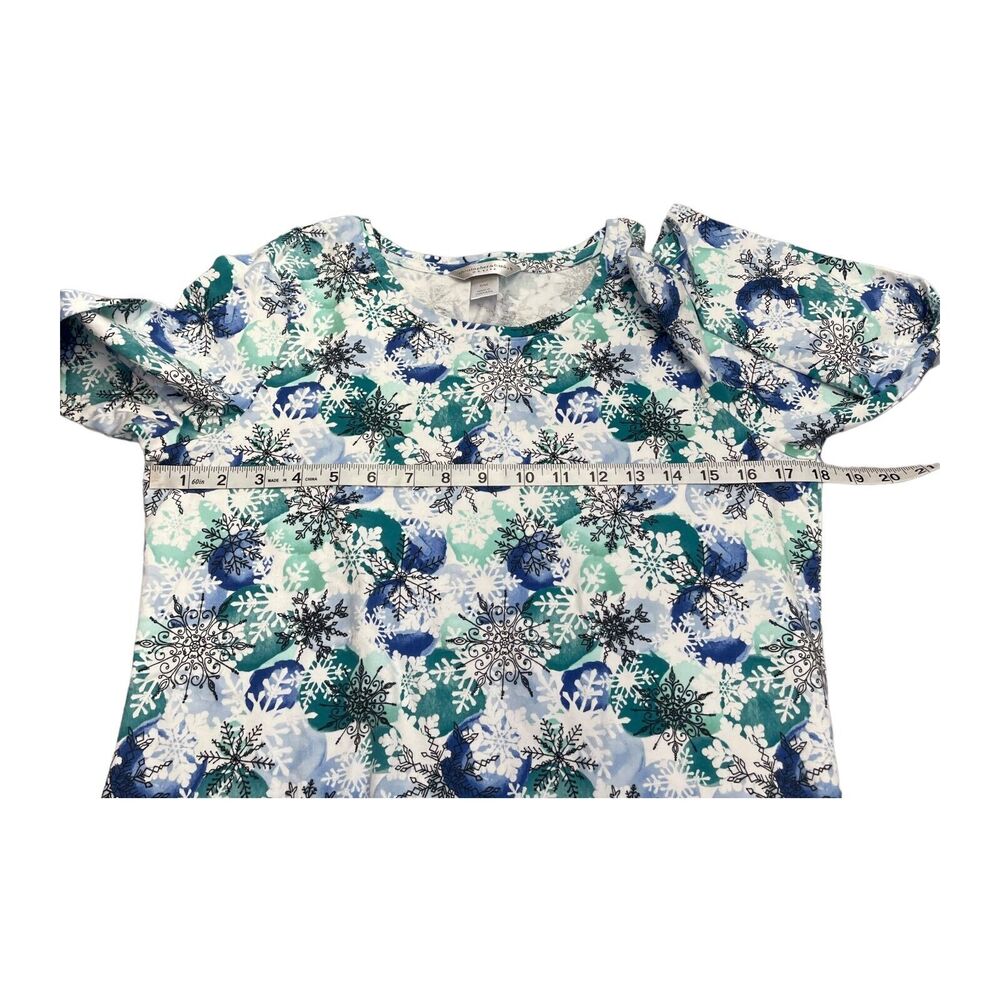 Christopher & Banks Shirt Women Medium Petite Multicolor Snowflake Print Stretch - Picture 4 of 9
